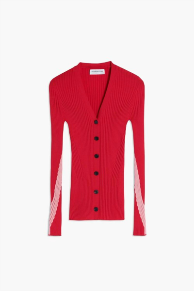 Shop Victoria Beckham Fitted Rib Cardigan In Red/pink In Multi