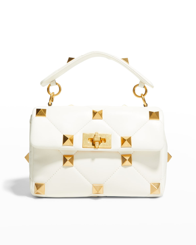 Shop Valentino Roman Stud Medium Quilted Chain Shoulder Bag In Ivory