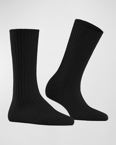 Shop Falke Ribbed Cashmere-blend Boot Socks In Black