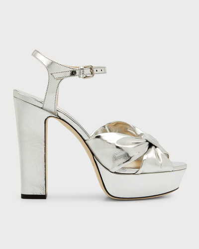 Shop Jimmy Choo Heloise Metallic Ankle-strap Platform Sandals In Silver
