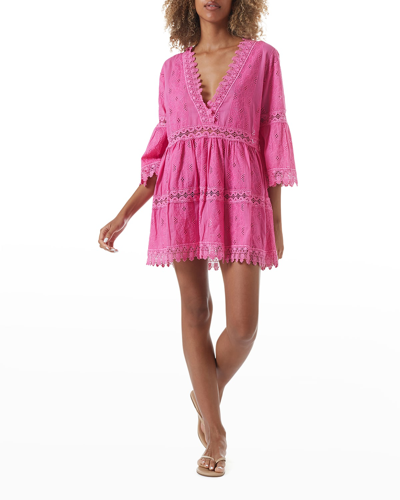 Shop Melissa Odabash Victoria V-neck Short Dress In Hot Pink