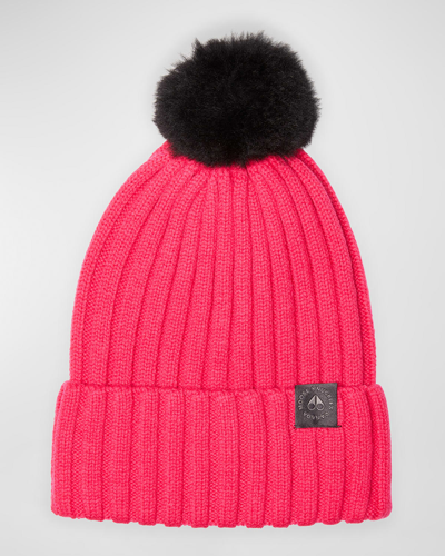 Shop Moose Knuckles Verona Toque Beanie W/ Shearling Pom In Pink Peacock Wb