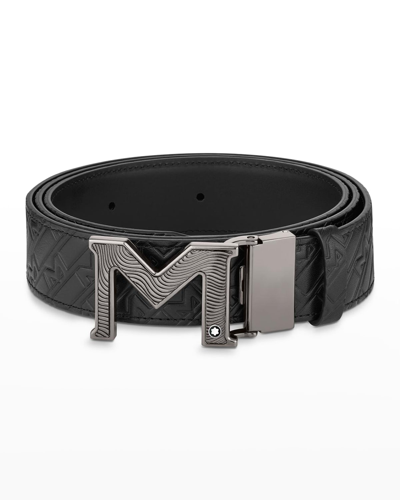 Shop Montblanc Men's M-monogram Reversible Leather Belt In Black