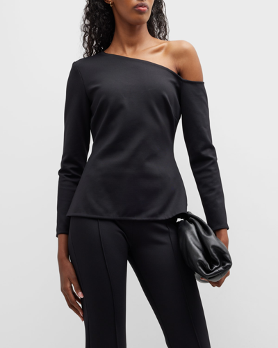 Shop Rosetta Getty One-shoulder Long-sleeve Top In Black