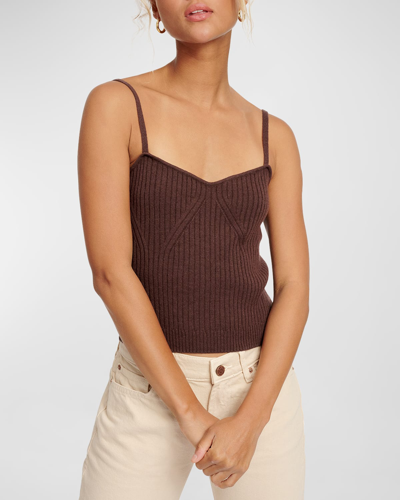 Shop Splendid Ribbed Wool-cashmere Tank In Cacao