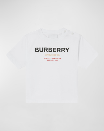 Shop Burberry Kid's Cedar Tri-tone Logo-print T-shirt In White