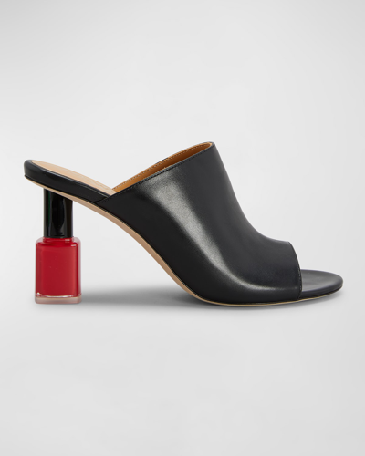 Shop Loewe Nail Polish Leather Slide Sandals In 1107-blackred