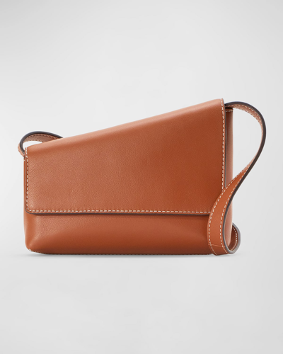 Shop Staud Acute Flap Leather Crossbody Bag In Tan