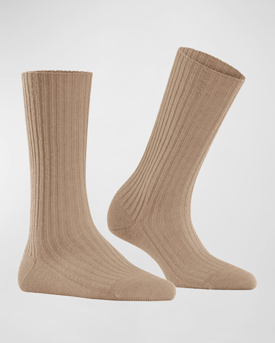 Shop Falke Ribbed Cashmere-blend Boot Socks In Camel