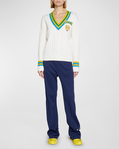 Shop Loewe Varsity Cable-knit Sweater In Soft White