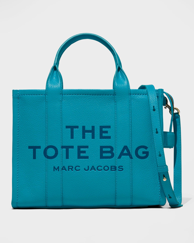 Shop Marc Jacobs The Leather Medium Tote Bag In Harbor Blue