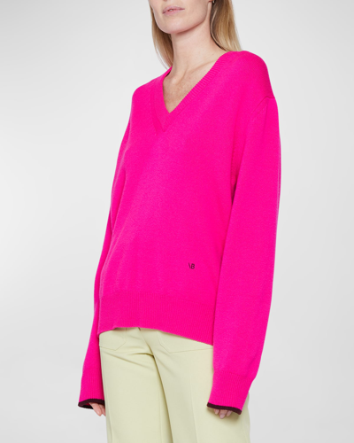 Shop Victoria Beckham Oversized V-neck Cashmere Sweater In Pink
