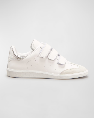Shop Isabel Marant Beth Mixed Leather Grip Tennis Sneakers In Silver 08si