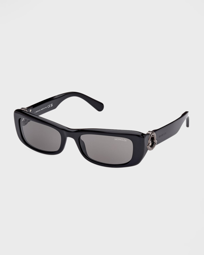 Moncler 55mm Rectangular Sunglasses In Shiny Black