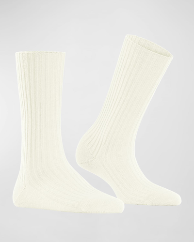 Shop Falke Ribbed Cashmere-blend Boot Socks In Off White