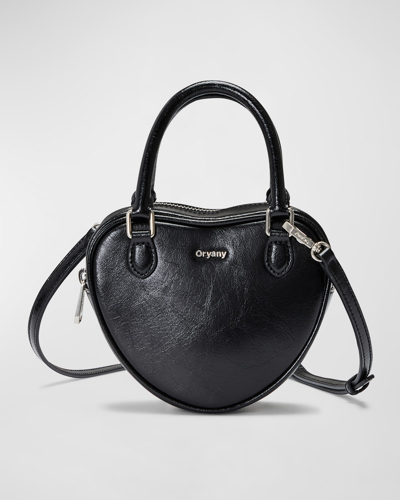 Shop Oryany Heart Mini Leather Top-handle Bag In Black
