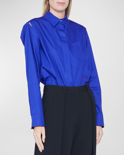 Shop Victoria Beckham Cold-shoulder Button Down Shirt In Electric Purple