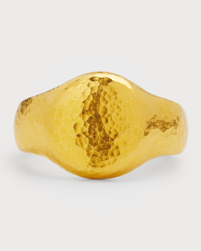 Shop Gurhan Men's Hammered 22k Yellow Gold Signet Ring