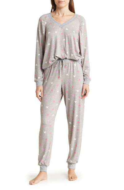 Shop Splendid Raglan Long Sleeve Top & Joggers Pajamas In Toss Hearts