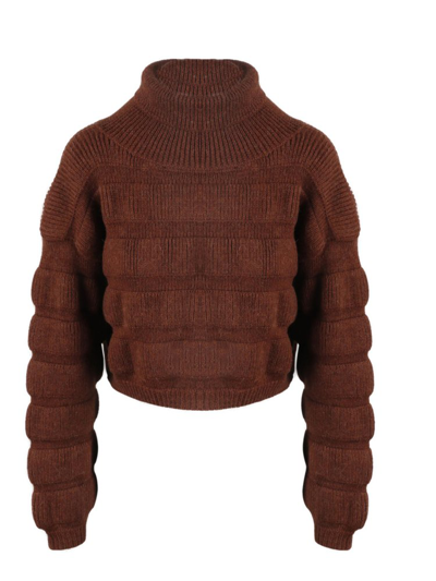 Shop Saint Laurent Cropped Turtleneck Sweater In Brown