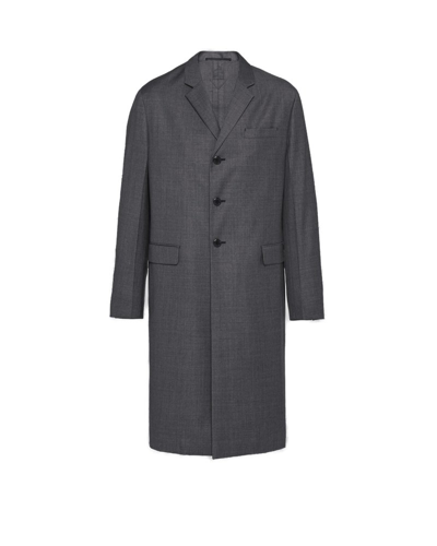 Shop Prada Single Breasted Long Coat In Grey