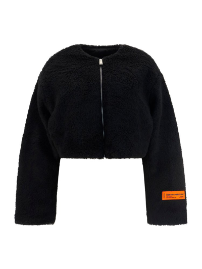 Shop Heron Preston Zipped Cropped Fleece Jacket In Black