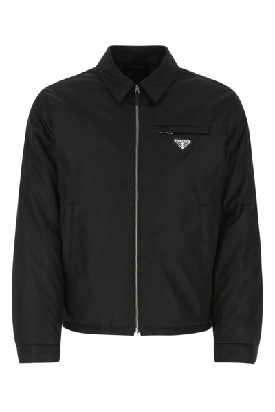 Shop Prada Logo Plaque Zipped Shirt Jacket In Black