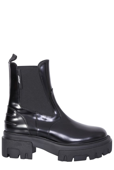 Shop Msgm Round Toe Chunky Boots In Black