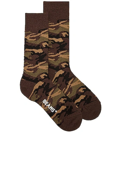 Shop Beams Melange Camo Socks In Olive