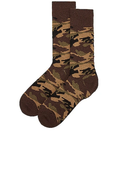 Shop Beams Melange Camo Socks In Olive