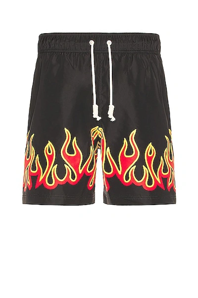 Shop Palm Angels Burningflames Swimshort In Black & Red
