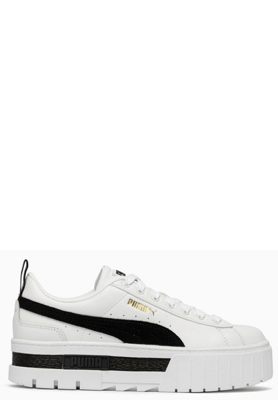 Puma Mayze Platform Leather Sneakers In White/black | ModeSens