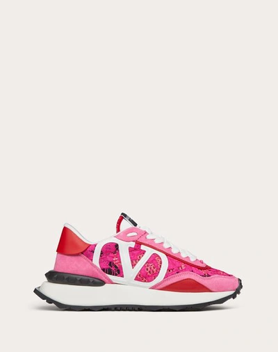 Shop Valentino Garavani Lace And Mesh Lacerunner Trainer Woman Shocking Pink/pink/pure Red 38.5