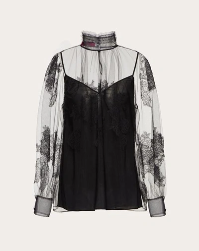 Valentino Tulle Illusione Embroidered Blouse In Black