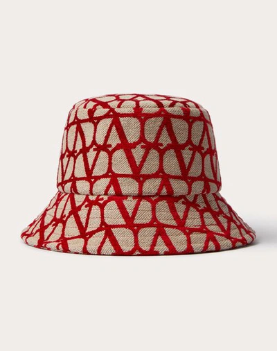 Shop Valentino Garavani Toile Iconographe Bucket Hat Woman Beige/red M