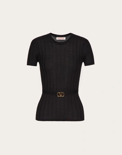 Shop Valentino Wool Jumper With Vlogo Signature Belt Detail Woman Black S
