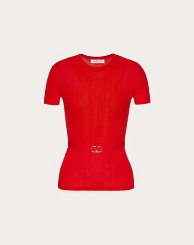 Shop Valentino Wool Jumper With Vlogo Signature Belt Detail Woman Red Xs