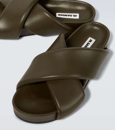 Shop Jil Sander Padded Leather Sandals In Military Green