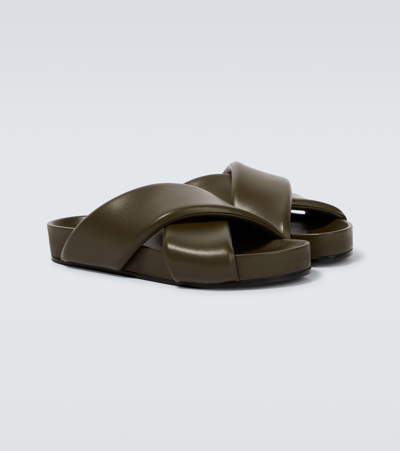 Shop Jil Sander Padded Leather Sandals In Military Green