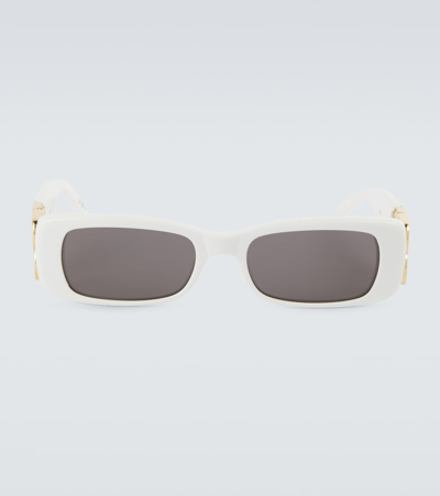 Shop Balenciaga Rectangular Sunglasses In White-gold-grey