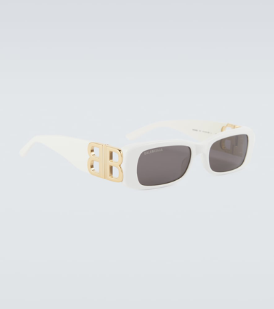 Shop Balenciaga Rectangular Sunglasses In White-gold-grey