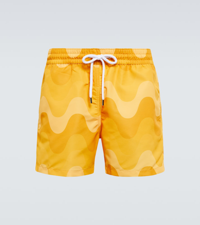 Shop Frescobol Carioca Copacabana Printed Swim Shorts In Sunset Yellow