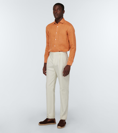 Frescobol Carioca Antonio Regular-fit Cutaway-collar Linen Shirt In Sandstone