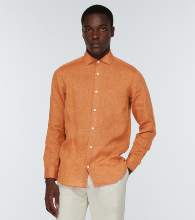 Frescobol Carioca Antonio Regular-fit Cutaway-collar Linen Shirt In Sandstone