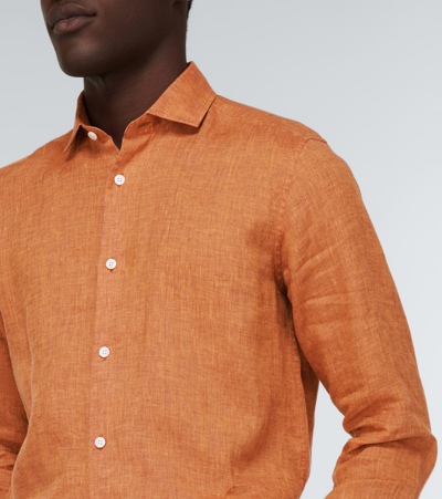 Frescobol Carioca Antonio Regular-fit Cutaway-collar Linen Shirt In Sandstone