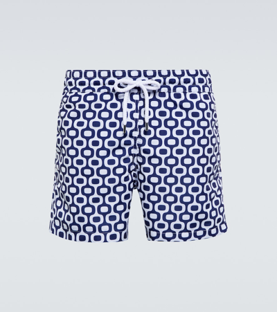 Shop Frescobol Carioca Sport Swim Printed Swim Trunks In Navy Blue