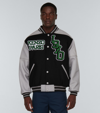 Kenzo Tiger Varsity Leather-paneled Varsity Jacket In Noir | ModeSens