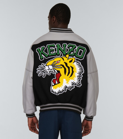 Shop Kenzo Tiger Varsity Leather-paneled Varsity Jacket In Noir