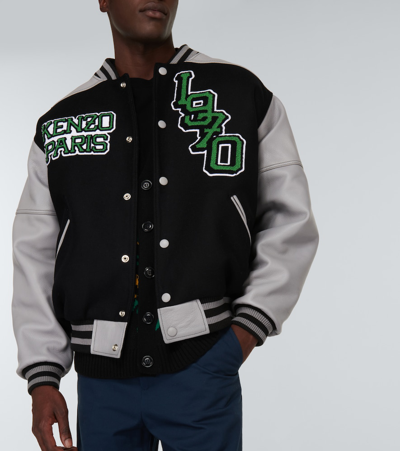 Shop Kenzo Tiger Varsity Leather-paneled Varsity Jacket In Noir