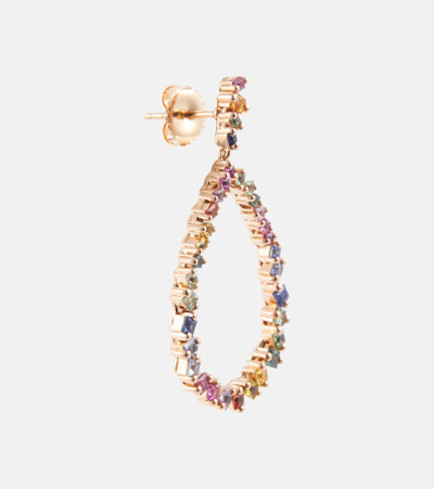 Suzanne Kalan 18kt Rose Gold Drop Earrings With Sapphires In Rainbow/rg